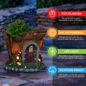 Solar Fairy House Flower Pot Garden Statue, 8 by 7 Inches | Shop Garden Decor by Exhart