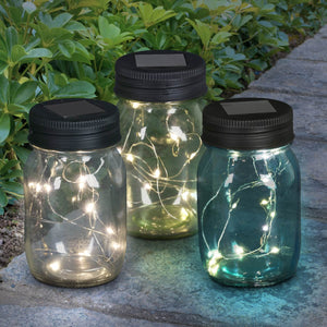 3 Piece Solar Glass Firefly Light Jar Set, 5.5 Inch | Shop Garden Decor by Exhart