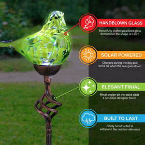 Solar Hand Blown Glass Bird Garden Stake in Yellow, 6 by 31 Inches | Shop Garden Decor by Exhart