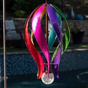 Art-In-Motion Colorful Hanging Helix Spinner in Metal with Glass Crackle Ball, 9.5 by 19 Inches | Shop Garden Decor by Exhart