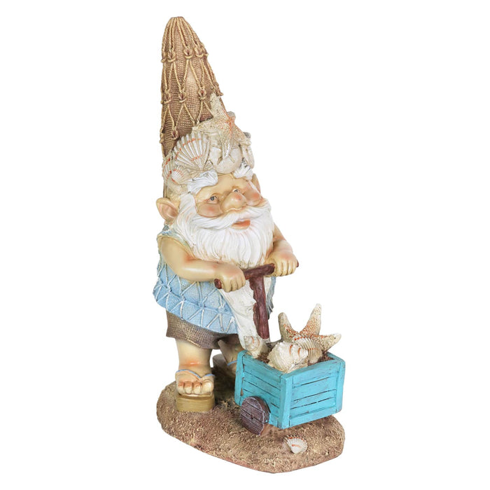 Good Time Beach Bum Gnome with a Box of Seashells Garden Statue, 15 Inch