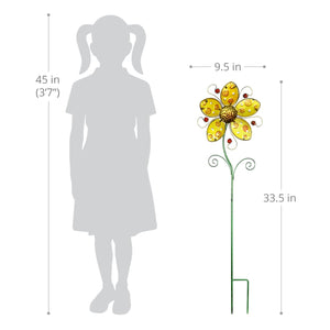 Whimsical Yellow Flower Garden Stake Made of Glass and Metal, 11 by 36 Inches | Shop Garden Decor by Exhart