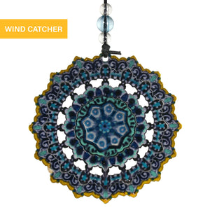 Art-In-Motion Laser Cut Metal Starburst Wind Chime Spinner with Beads and Blue Accents, 10 Inch Spinner | Exhart