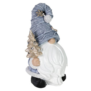 Grey Hat Holiday Gnome with Color-Changing LED Christmas Tree on a Battery Powered Automatic Timer, 8.5 Inch | Exhart