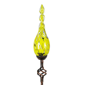 Solar Hand Blown Yellow Glass Twisted Flame Garden Stake with Metal Finial Detail, 36 Inch | Shop Garden Decor by Exhart