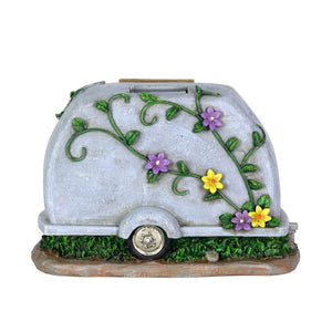 Solar Hand Painted Camping Trailer Statue with Welcome Sign, 5 by 6 Inches | Shop Garden Decor by Exhart