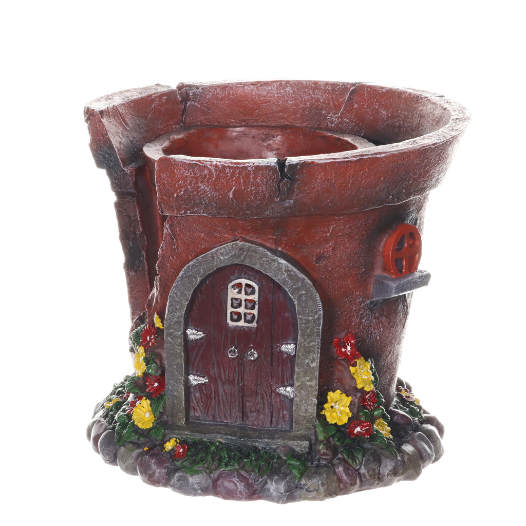 Solar Fairy House Flower Pot Garden Statue, 8 by 7 Inches