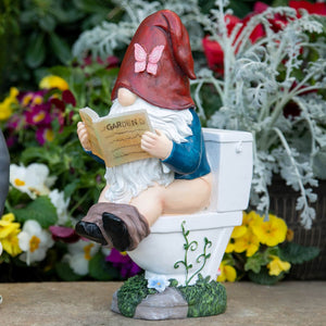 Good Time Toilet Timmy Garden Gnome Statue with LED lights on a Battery Operated Timer, 7.5 by 10.5 Inches | Exhart