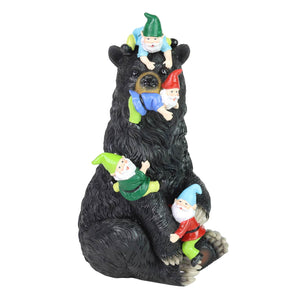 Bear Garden Statue with Gnomes, Hand Painted, UV-Treated Resin, 6.5 x 12 Inches | Shop Garden Decor by Exhart