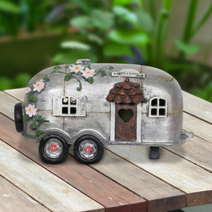 Solar Silver Camping Trailer Garden Statue, 6 Inch | Shop Garden Decor by Exhart