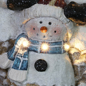 Hand Painted Embracing Holiday Snowman Family Statue with LED Scarves on a Battery Powered Timer, 11.5  Inches | Exhart