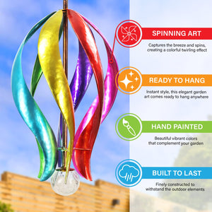 Art-In-Motion Colorful Hanging Helix Spinner in Metal with Glass Crackle Ball, 9.5 by 19 Inches | Shop Garden Decor by Exhart