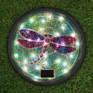 Solar Mosaic Glass Dragonfly in Cement Stepping Stone, 10.5 Inches | Shop Garden Decor by Exhart