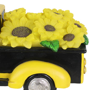 Solar Hand Painted Beekeeper Gnome in a Yellow Sunflower Truck Garden Statue, 11 by 5 Inches | Shop Garden Decor by Exhart