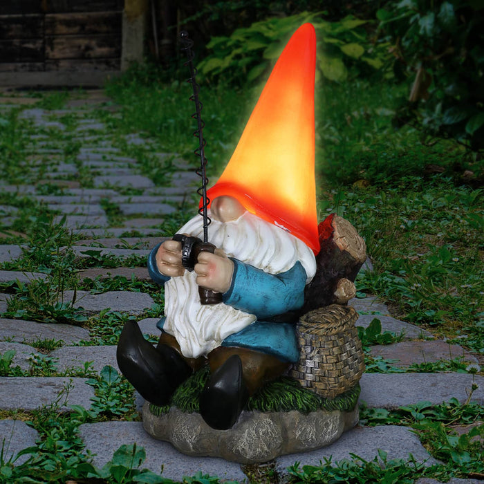 Good Time Solar Fishing Freddy Red Hat Gnome Statue, 12 Inch
