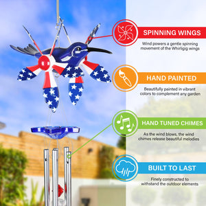 WindyWing Patriotic Whirligig Hummingbird Wind Chime, 7 by 18 Inches | Shop Garden Decor by Exhart