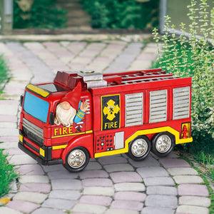 Solar Fire Truck Driving Gnome Garden Statue, 11.5 by 6.5 Inches | Shop Garden Decor by Exhart