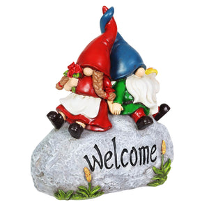 Gnome Couple on a Welcome Stone Garden Statue,7.5 by 8.5 Inches | Shop Garden Decor by Exhart