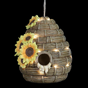 Solar Sunflower Hand Painted Bee Hive Hanging Bird House, 7 by 8 Inches | Shop Garden Decor by Exhart