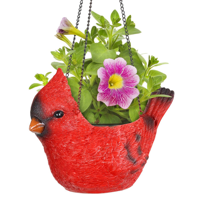 Hand Painted Red Cardinal Resin Hanging Basket Planter, 9 Inches