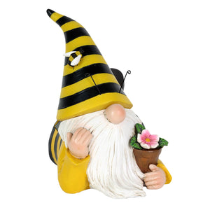 Solar Beekeeper Garden Gnome with Flower Pot Statuary, 5.5 by 8.5 Inches | Shop Garden Decor by Exhart