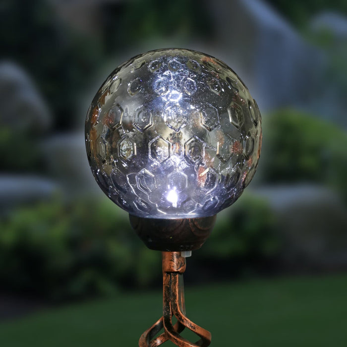 Solar Honeycomb Glass Ball Garden Stake with Metal Finial in Grey, 4 by 31 Inches