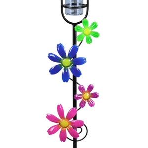 Glass and Metal Rain Gauge Garden Stake with Multicolored Hand Painted Pink, Blue, Purple and Green Flowers, 42 Inches | Exhart