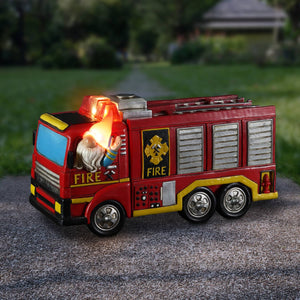 Solar Fire Truck Driving Gnome Garden Statue, 11.5 by 6.5 Inches | Shop Garden Decor by Exhart