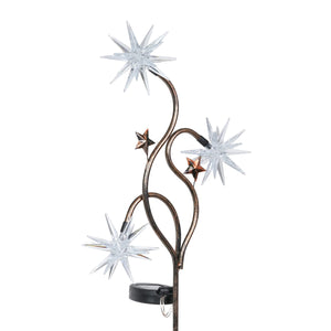 Solar Patriotic Triple Starburst Garden Stake in Red, White, and Blue with Three LED Lights, 11 by 33 Inches | Exhart