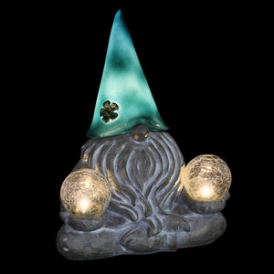 Good Time Solar Gnamaste Meditating Yoga Gnome Statue in Grey with Glass LED Crackle Balls, 11 Inch | Exhart