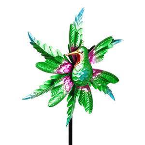 Metallic Green Kinetic Hummingbird Garden Stake with Double Spinning Feathers, 19 by 63 Inches | Shop Garden Decor by Exhart