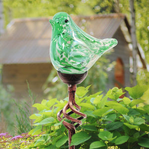 Solar Pearlized Hand Blown Glass Bird Garden Stake in Green, 6 by 31 Inches | Shop Garden Decor by Exhart