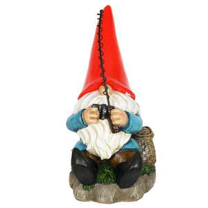 Good Time Solar Fishing Freddy Red Hat Gnome Statue, 12 Inch | Shop Garden Decor by Exhart