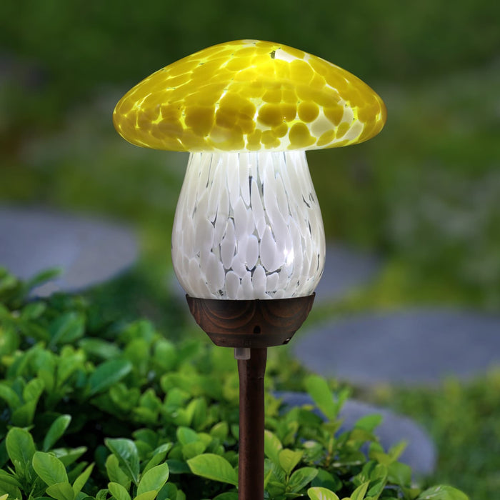 Solar Yellow Glass Mushroom Stake, 4.5 x 18 Inches