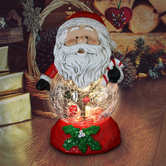 Hand Painted Christmas Santa Statue with LED Glass Center and Mistletoe on a Battery Powered Timer, 7.5  Inch