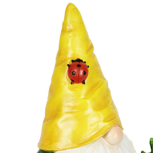 Solar Garden Gnome Statue with LED Ladybug and Lemon Garland, 7.5 by 9.5 inches | Shop Garden Decor by Exhart