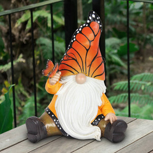 Solar Hand Painted Monarch Butterfly Hat Gnome Garden Statuary, 6 by 9 Inches | Shop Garden Decor by Exhart