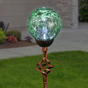 Solar Green Crackle Glass Ball Garden Stake with Metal Finial Detail, 4 by 31 Inches | Shop Garden Decor by Exhart