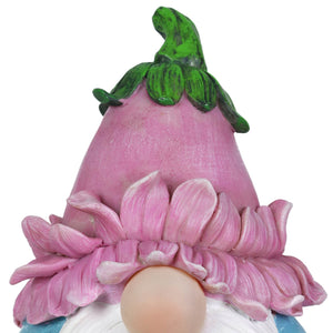 Solar Color Changing Glow Nose Gnome Garden Statue with a Pink Flower Hat and Watering Can, 5 by 7.5 Inches | Exhart