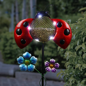 Solar Hand Painted Ladybug Metal Mesh Pellet Bird Feeder Garden Stake, 12.5 by 36 Inches | Shop Garden Decor by Exhart