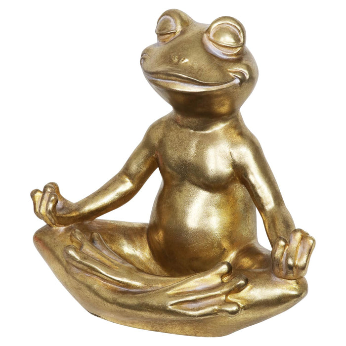 Golden Meditating Yoga Frog Garden Statue, 14.5 Inches