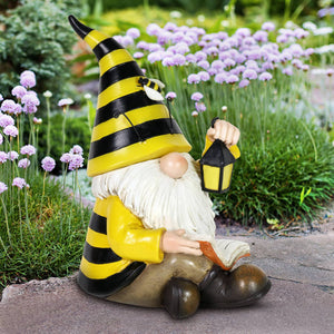 Solar Beekeeper Garden Gnome with Book and Lantern Statuary, 5.5 by 9.5 Inches | Shop Garden Decor by Exhart