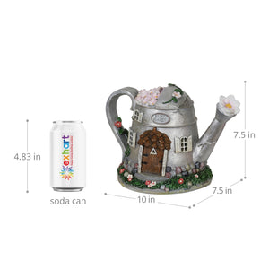 Solar Silver Tea Pot Fairy House Garden Statue, 7 Inch | Shop Garden Decor by Exhart