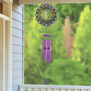 Art-In-Motion Laser Cut Metal Starburst Wind Chime Spinner with Beads and Turquoise Accents, 10 inch Spinner | Exhart