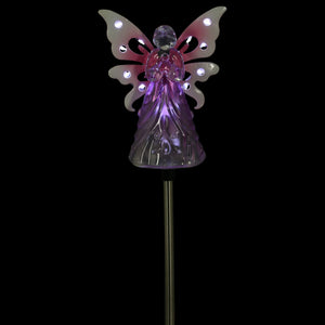 Solar Acrylic Angel with Wings and Twelve LED lights Metal Garden Stake in Pink, 4 by 34 Inches | Shop Garden Decor by Exhart