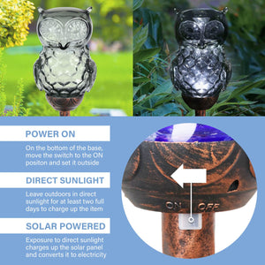 Solar Honeycomb Glass Owl Garden Stake in Grey, 32 Inch | Shop Garden Decor by Exhart