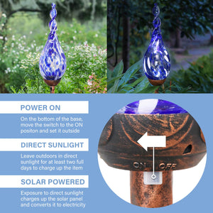 Solar Hand Blown Pearlized Blue Glass Twisted Flame Garden Stake with Finial, 36 Inch | Shop Garden Decor by Exhart