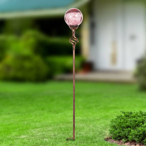 Solar Purple Crackle Glass Ball Garden Stake with Metal Finial Detail, 4 by 31 Inches | Shop Garden Decor by Exhart