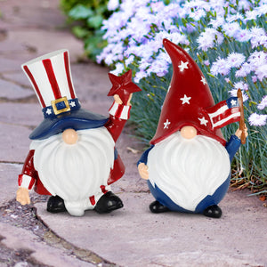 Patriotic Pair of Garden Gnome Statuary, 4 by 5 Inches | Shop Garden Decor by Exhart