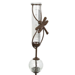 Bronze Dragonfly Rain Gauge Stake with Clear Glass Ball Detail, 32.5 Inches | Shop Garden Decor by Exhart